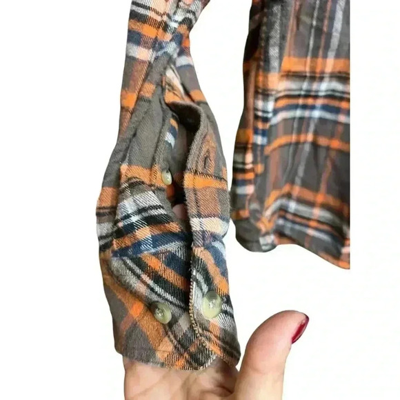 CQR Men's Flannel Shirt Brown Orange Long Sleeve Button Up Size Large - Picture 3 of 11